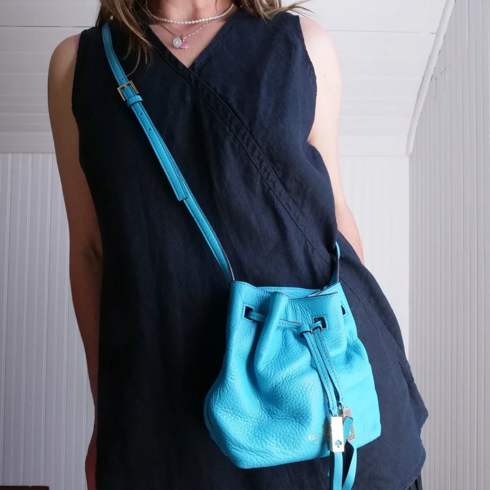 Modern NWOT Kate Spade New York tiny Cooper bright‎ blue bucket bag